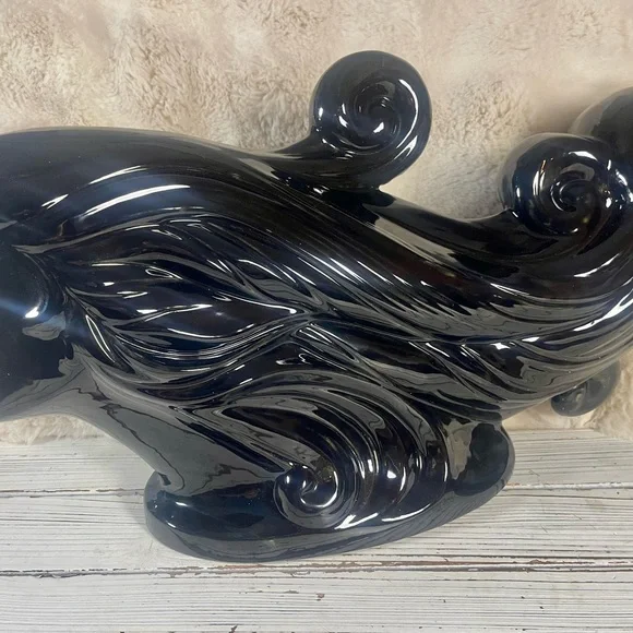 Ceramic Gloss Black Sculpture Statue Women's Fashion Hair Style Beauty Mermaid - Picture 10 of 16